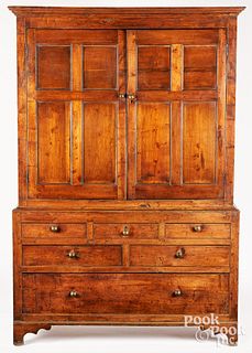 English Yewwood two-part linen press, late 18th c.