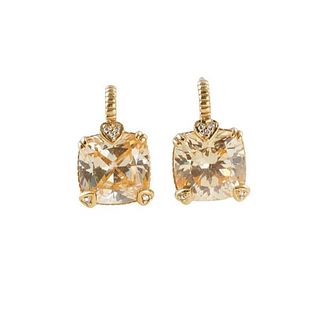 Judith Ripka 18k Gold Diamond Quartz Earrings