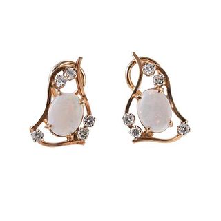 14k Gold Diamond Opal Earrings