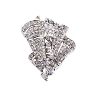 Midcentury Platinum Diamond Brooch Pin