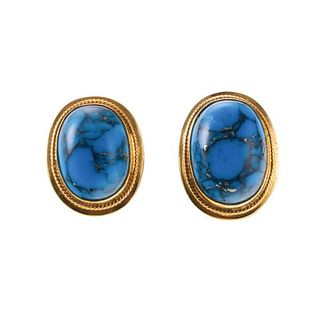 18k Gold Turquoise Clip on Earrings
