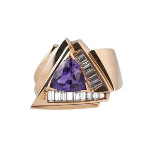 14k Gold Diamond Amethyst Ring