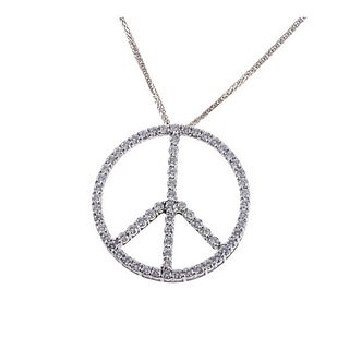 14k Gold Diamond Peace Signed Pendant Necklace