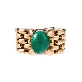 18k Gold Emerald Cabochon Mesh Wide Band Ring
