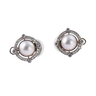 Midcentury 18k Gold Diamond Pearl Earrings