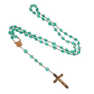 18k Gold Chrysoprase Rosary Bead Necklace