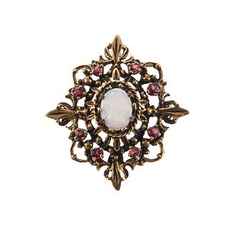 Antique 14k Gold Opal Ruby Brooch Pendant