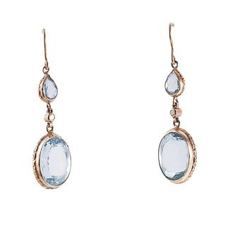 14k Gold Diamond Aquamarine Earrings