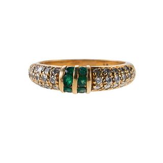 18k Gold Diamond Emerald Band Ring
