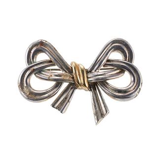 Tiffany &amp; Co Sterling Silver Gold Bow Brooch Pin