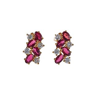 18k 14k Gold Diamond Ruby Earrings