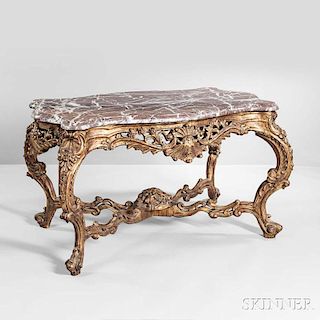 Louis XV-style Marble-top Giltwood Center Table