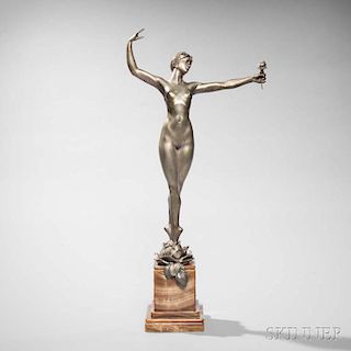Maurice Guiraud-Riviere (French, 1881-1947)    Silvered Bronze Nude Figure Rose of Baghdad
