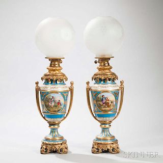 Pair of Gilt-bronze-mounted Limoges Porcelain Table Lamps
