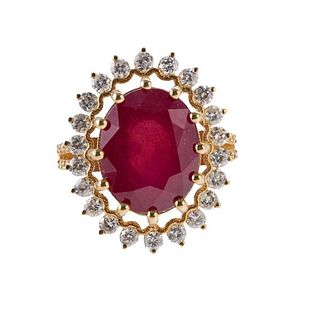 18k Gold Ruby Diamond Cluster Ring