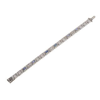 Art Deco Filigree 14k Gold Diamond Sapphire Bracelet