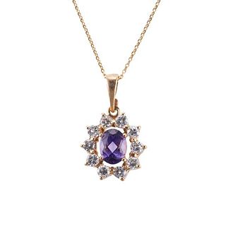14k Gold Diamond Amethyst Pendant Necklace