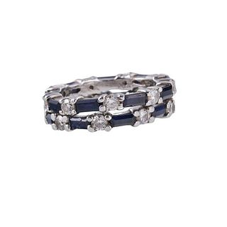 Platinum Diamond Sapphire Band Ring Set