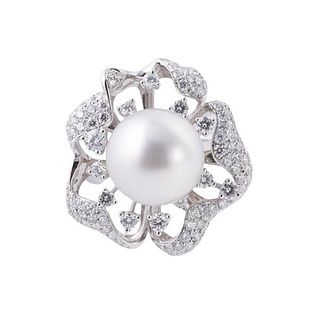 18k Gold Diamond Pearl Cocktail Ring