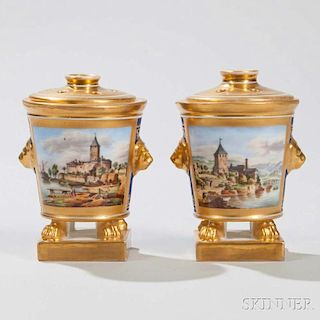 Pair of German Porcelain Topographic Potpourri