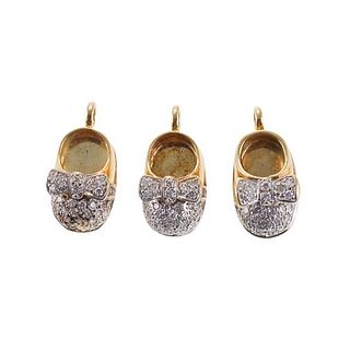 18k Gold Diamond Baby Shoe Charm Pendant Lot of 3