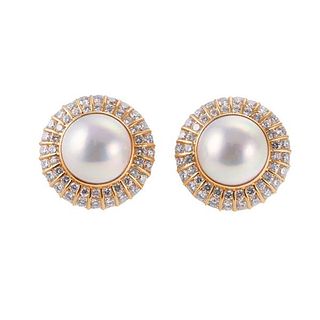 18k Gold Mabe Pearl Diamond Earrings
