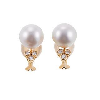 18k Gold Diamond Pearl Clip on Earrings