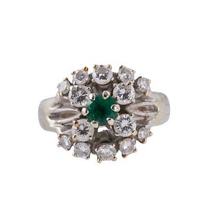 14k Gold Diamond Emerald Cluster Ring