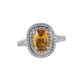 Tiffany &amp; Co Soleste Platinum Gold Yellow Sapphire Diamond Engagement Ring