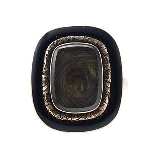 Antique Mourning Hair Locket 14k Gold Enamel Ring