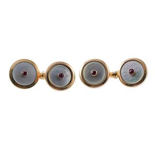 Antique 14k Gold Ruby Mother of Pearl Cufflinks
