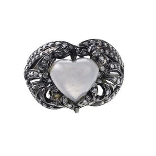 18k Gold Diamond Heart Shaped Jade Ring