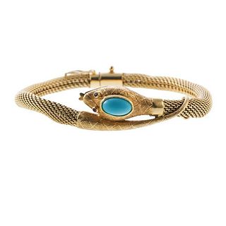 Italian 18k Gold Turquoise Snake Bracelet