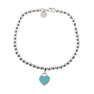 Tiffany &amp; Co Return to Tiffany Silver Enamel Heart Tag Bead Bracelet