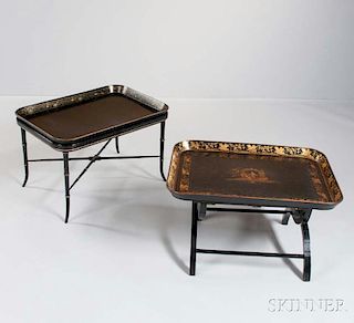 Two English Tole Trays with Stands