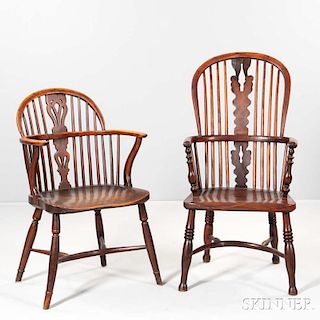 Fifteen English Elmwood and Yewwood Windsor Chairs