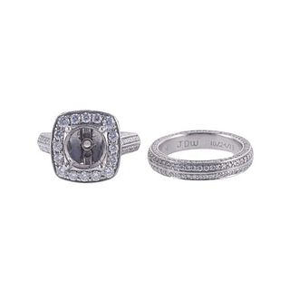 Platinum Diamond Engagement Wedding Ring Setting  Set