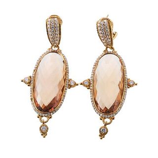 Judith Ripka 18k Gold Diamond Smoky Quartz Drop Earrings