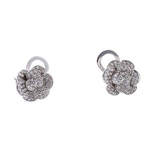 18k Gold Diamond Rose Flower Stud Earrings