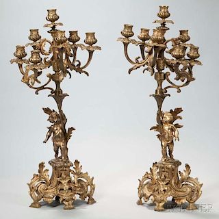 Pair of Figural Gilt-bronze Seven-light Candelabra