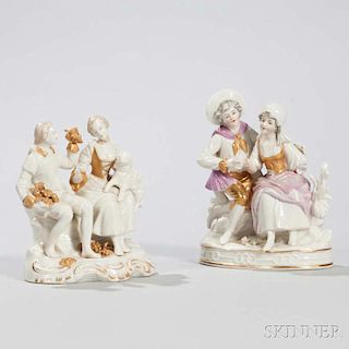Two Continental Capo di Monte-style Porcelain Figural Groups