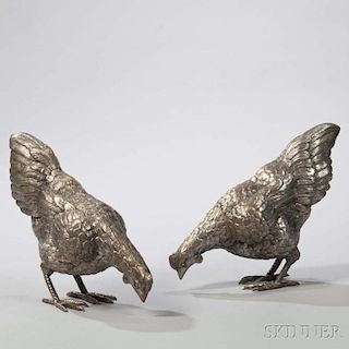 Pair of Silvered Figures of Chickens