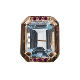 21ct Aquamarine Ruby Gold  Brooch Pin