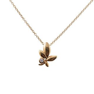 Tiffany &amp; Co Paloma Picasso 18k Diamond Olve Leaf Pendant Necklace