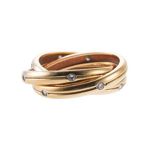 Cartier Trinity 18k Tri Color Gold Diamond Rolling Band Ring Sz 52