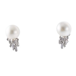 14k Gold Diamond South Sea Pearl Earrings
