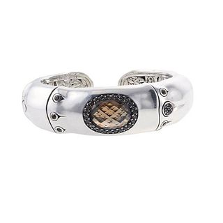 John Hardy Bamboo Silver Brown Diamond Quartz Cuff Bracelet