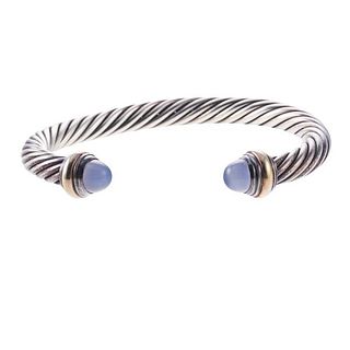 David Yurman Silver 14k Gold Chalcedony Cable Bracelet