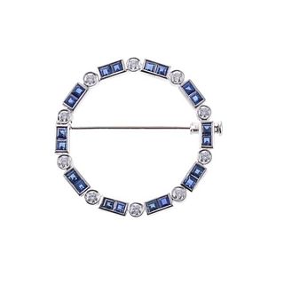 Platinum Diamond Sapphire Brooch Pin