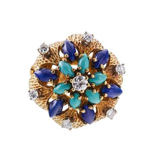 18k Gold Diamond Turquoise Lapis Cocktail Ring